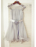 Gray Lace Chiffon Knee Length Boho Beach Airy Flower Girl Dress